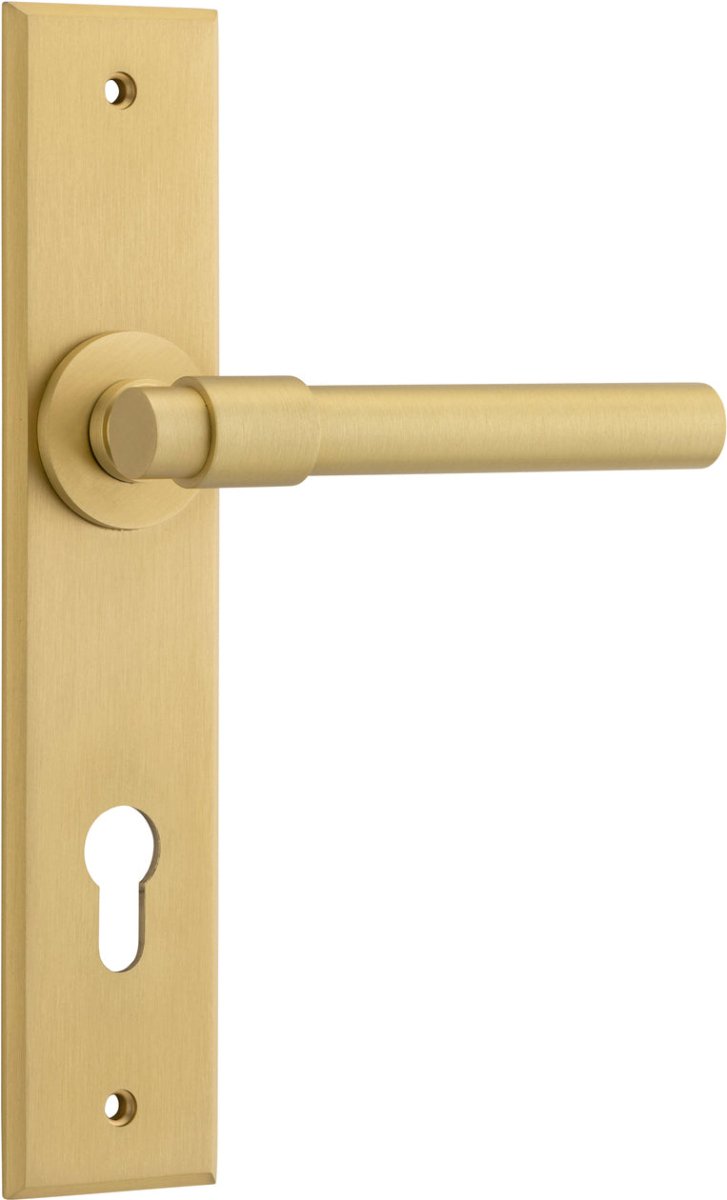 Helsinki Lever - Chamfered Backplate - Entry Point - Iver - Brushed Gold PVD - Door Levers