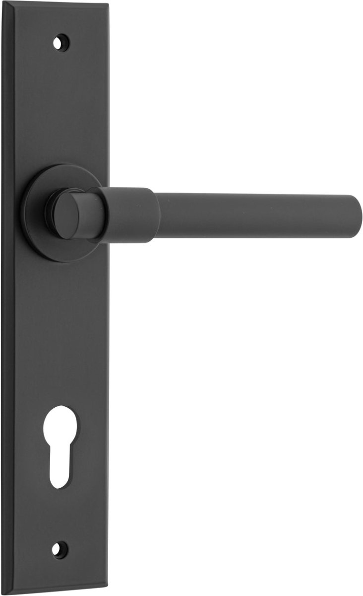 Helsinki Lever - Chamfered Backplate - Entry Point - Iver - Matt Black - Door Levers