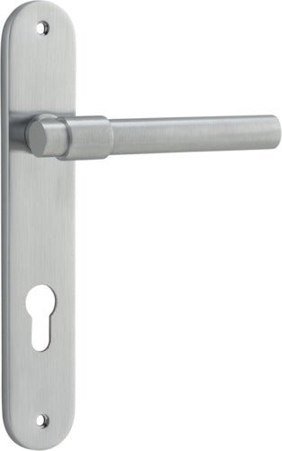 Helsinki Lever - Oval Backplate - Entry Point - Iver - Brushed Chrome - Door Levers