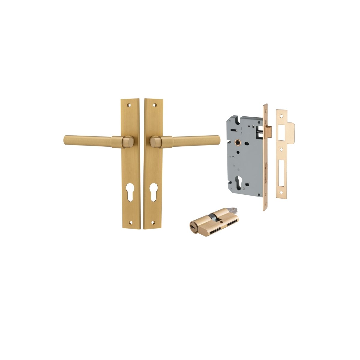 Helsinki Lever - Rectangular Backplate - Entry Point - Iver - Brushed Brass - Door Levers