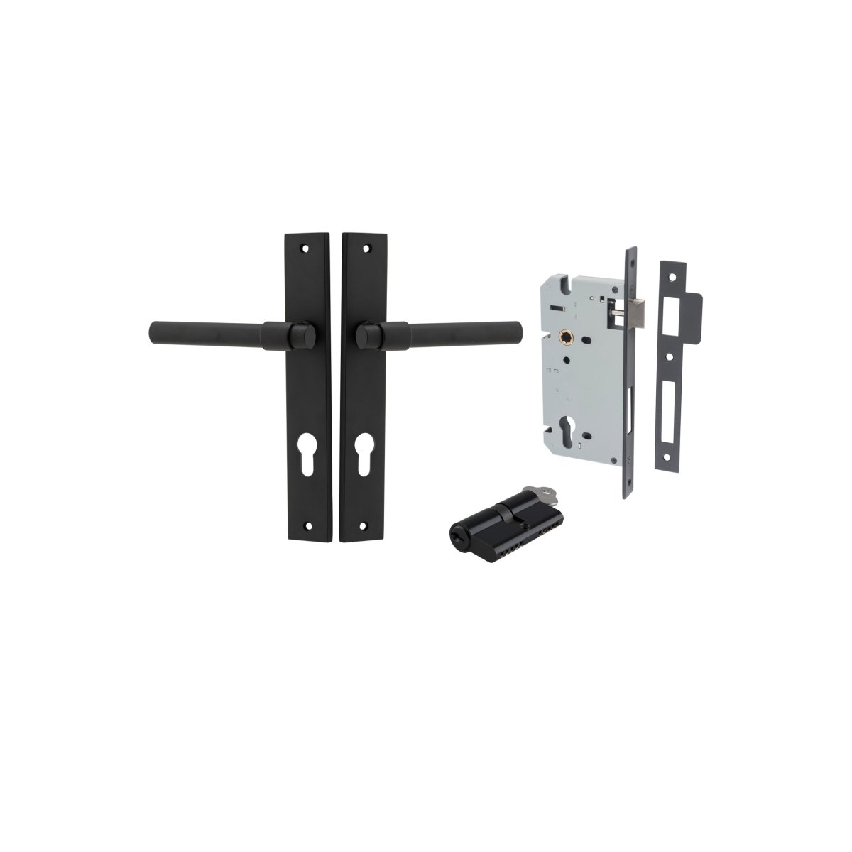 Helsinki Lever - Rectangular Backplate - Entry Point - Iver - Matt Black - Door Levers