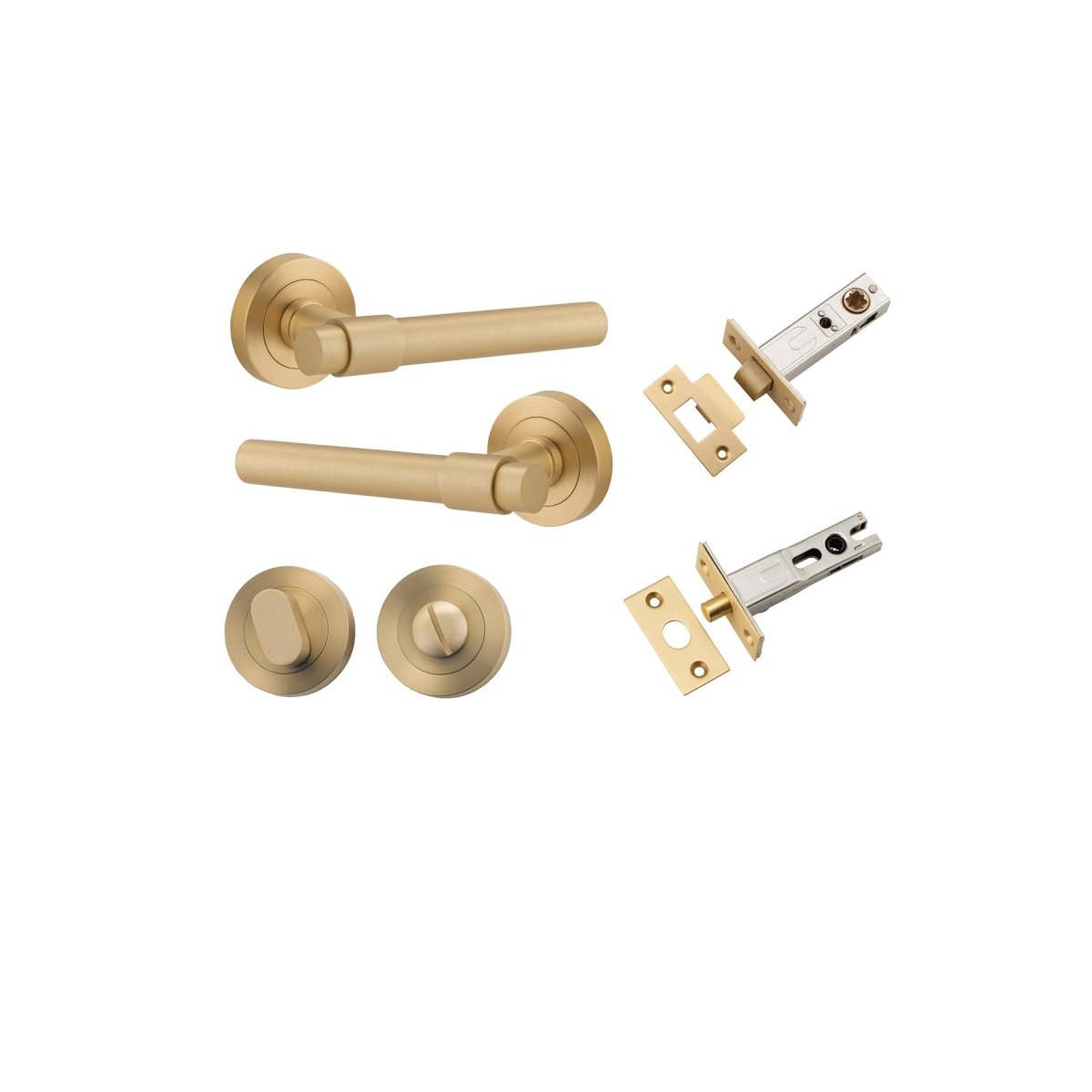 Helsinki Lever - Round Rose - Entry Point - Iver - Brushed Brass - Door Levers