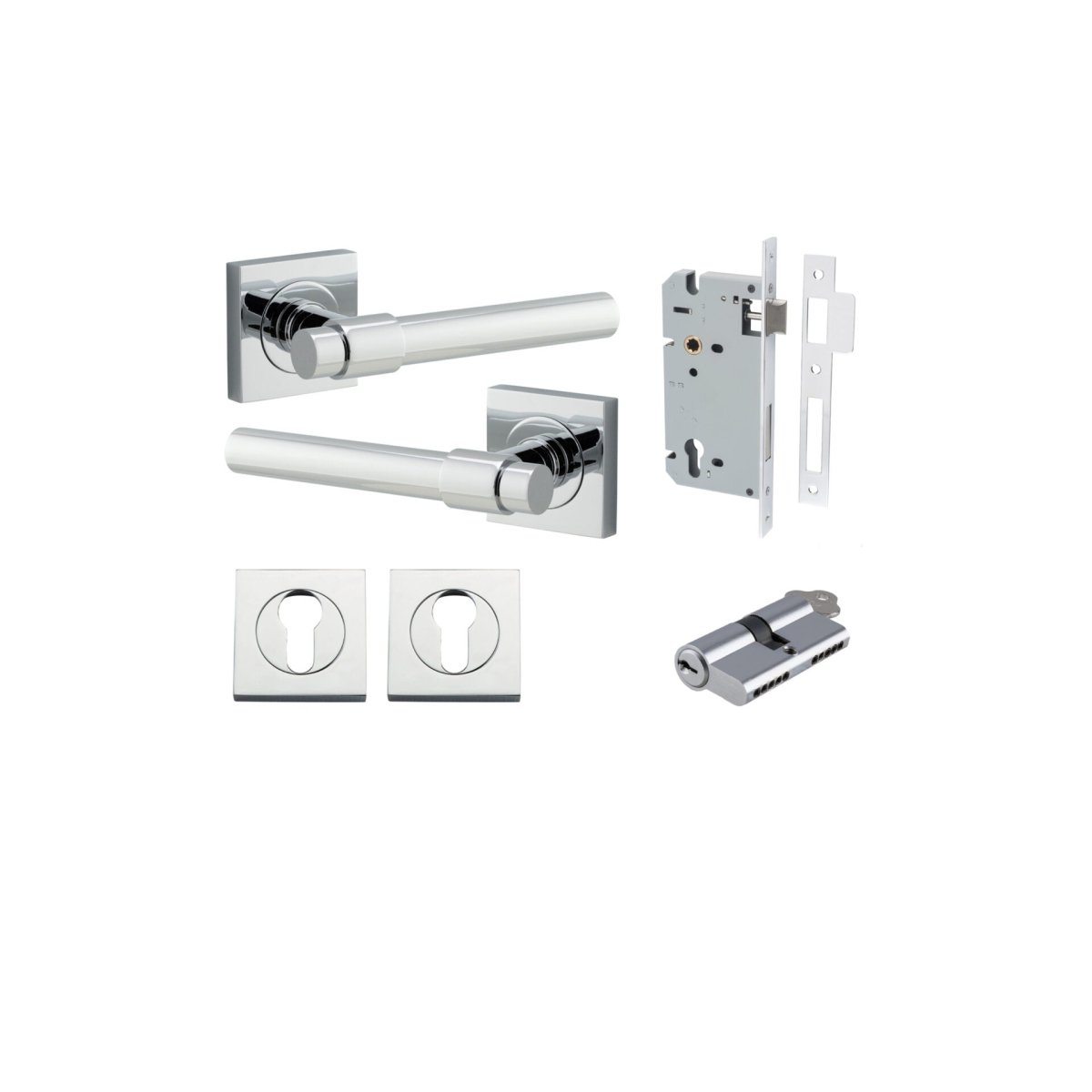 Helsinki Lever - Square Rose - Entry Point - Iver - Polished Chrome - Door Levers