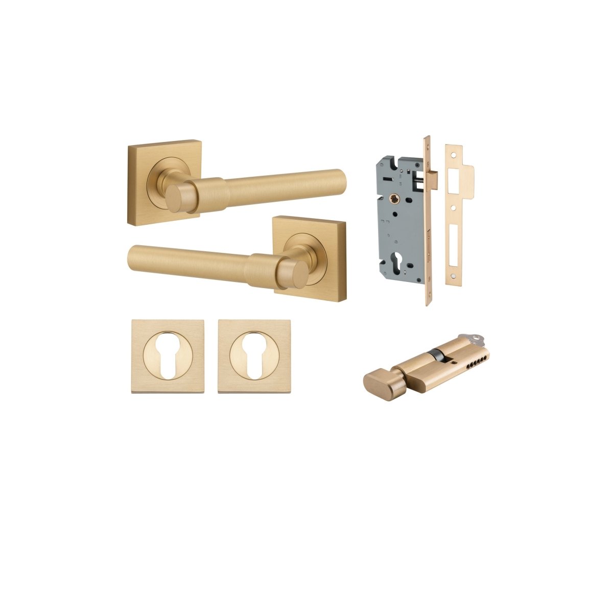 Helsinki Lever - Square Rose - Entry Point - Iver - Brushed Brass - Door Levers