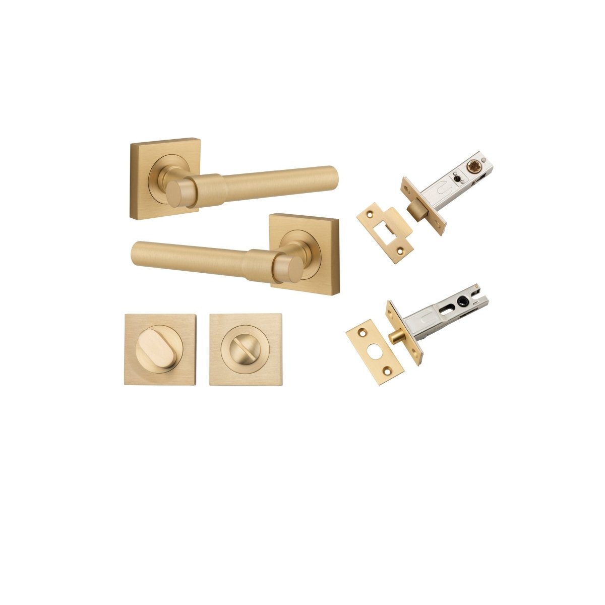 Helsinki Lever - Square Rose - Entry Point - Iver - Brushed Brass - Door Levers