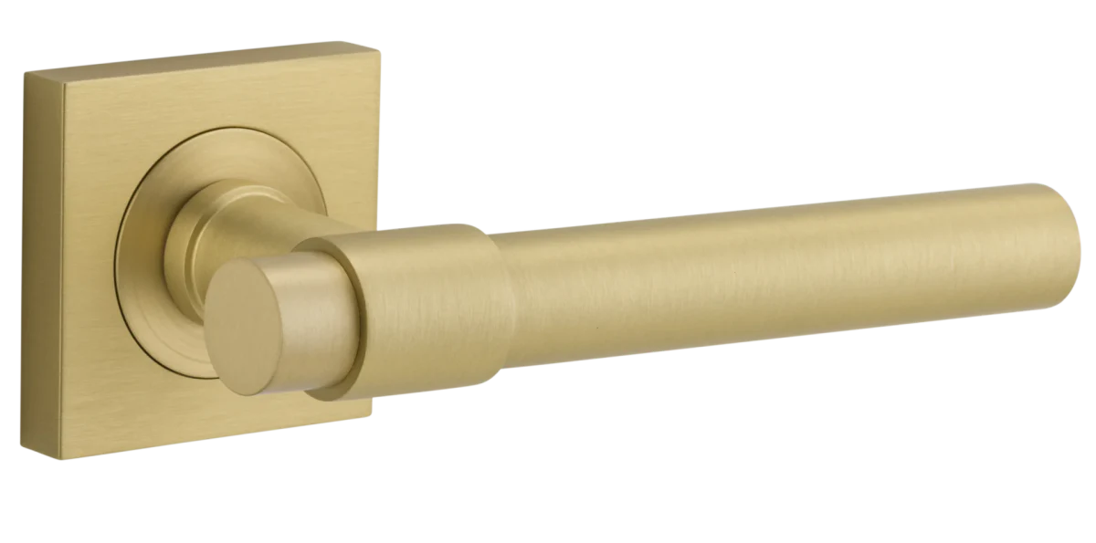 Helsinki Lever - Square Rose - Entry Point - Iver - Brushed Gold PVD - Door Levers