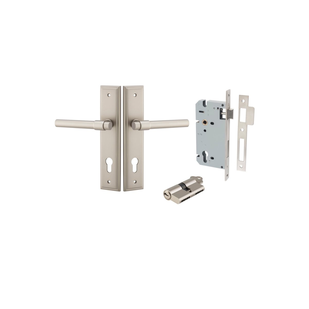 Helsinki Lever - Stepped Backplate - Entry Point - Iver - Satin Nickel - Door Levers