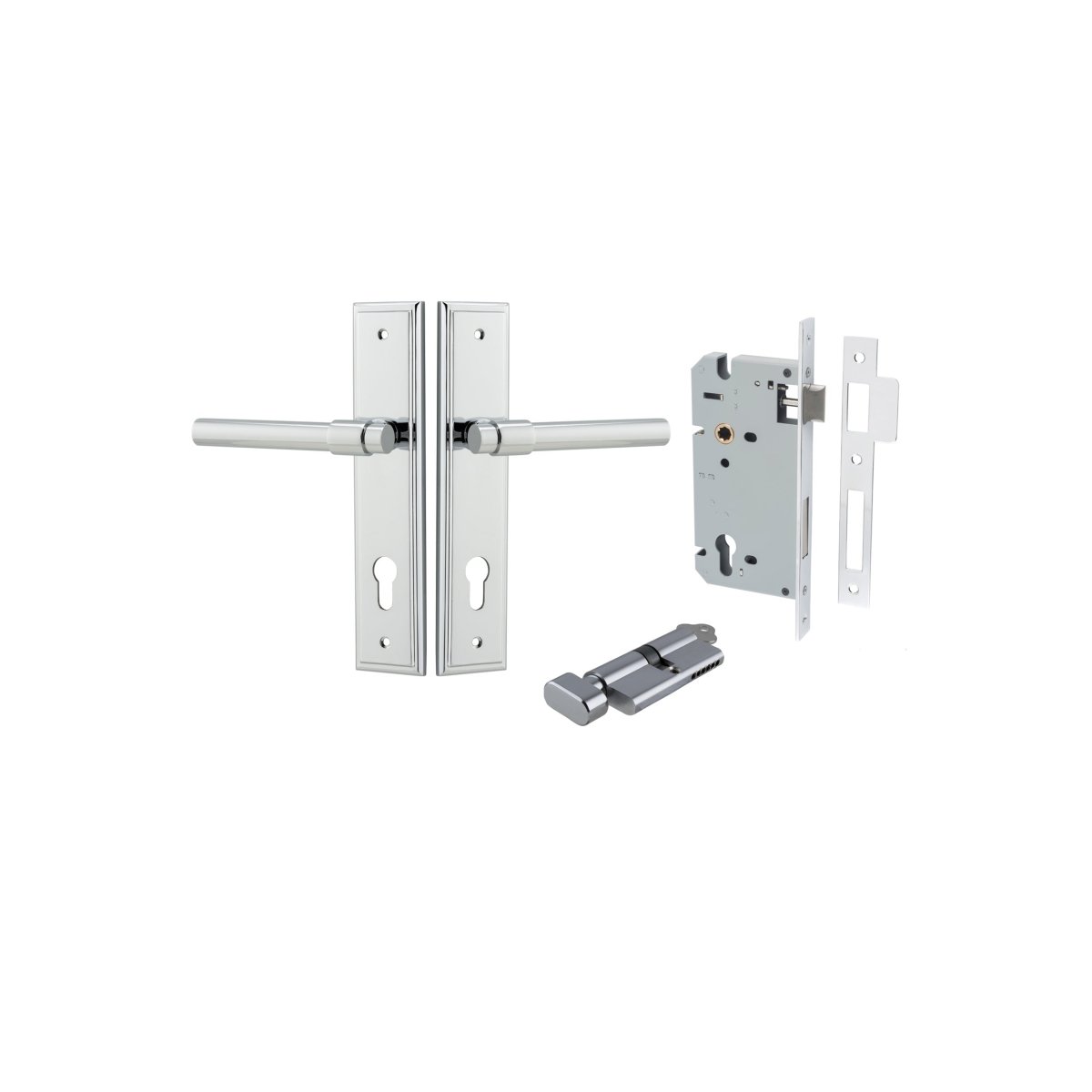 Helsinki Lever - Stepped Backplate - Entry Point - Iver - Polished Chrome - Door Levers