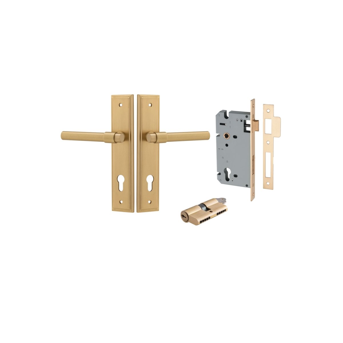 Helsinki Lever - Stepped Backplate - Entry Point - Iver - Brushed Brass - Door Levers