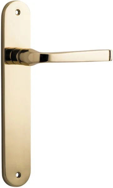 IVER Annecy Solid Brass Oval Plate Door Handle – Multiple Finishes Available - Entry Point - Iver - Polished Brass - Door Levers