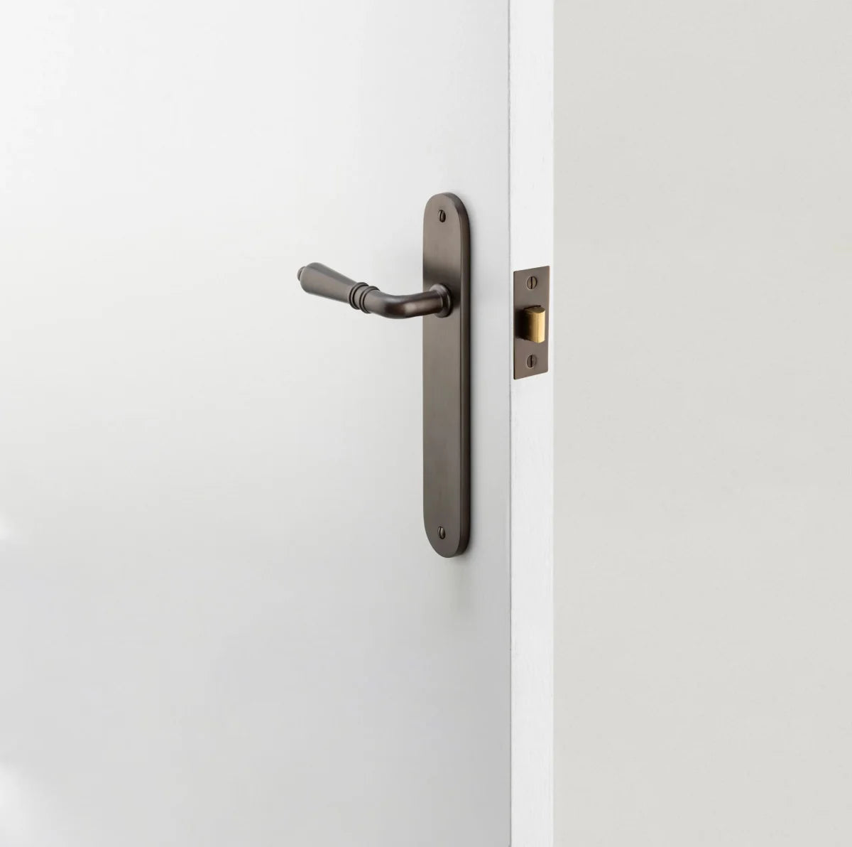 IVER Sarlat Solid Brass Oval Plate Door Handle – Multiple Finishes Available - Entry Point - Iver - Brushed Gold PVD - Door Levers