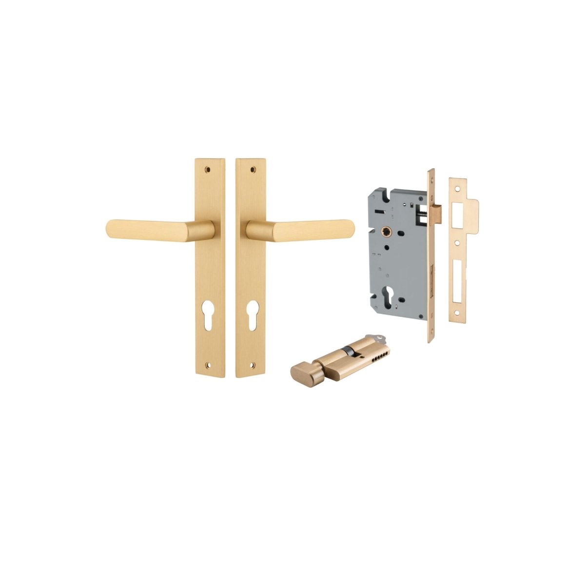 Osaka Lever - Rectangular Backplate - Entry Point - Iver - Brushed Brass - Door Levers