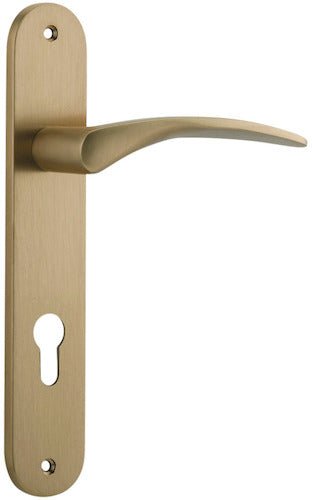 Oxford Lever - Oval Backplate - Entry Point - Iver - Brushed Brass - Door Levers