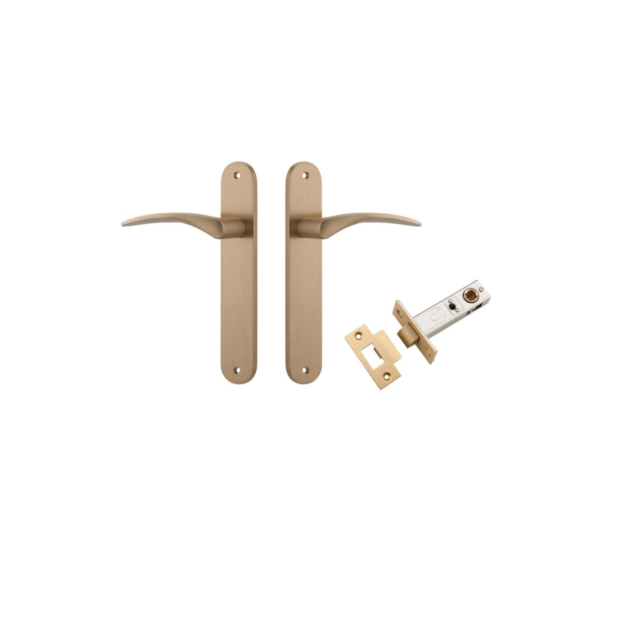 Oxford Lever - Oval Backplate - Entry Point - Iver - Brushed Brass - Door Levers