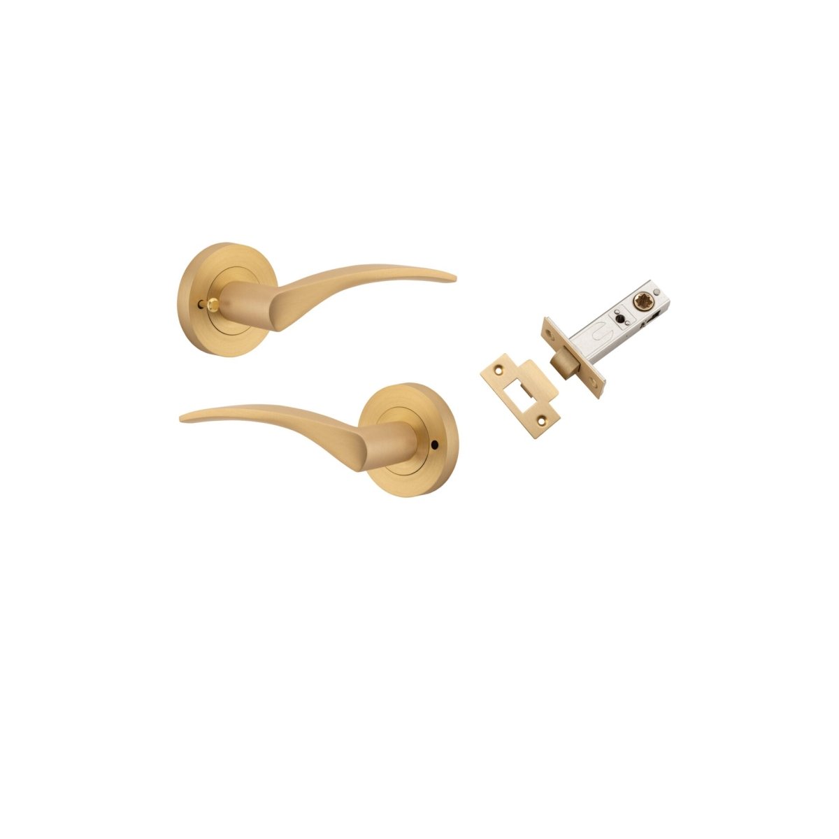 Oxford Lever - Round Rose - Entry Point - Iver - Brushed Brass - Door Levers