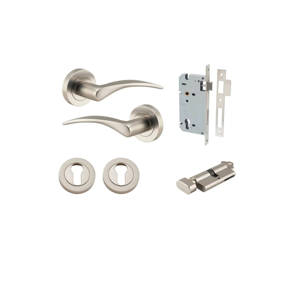 Oxford Lever - Round Rose - Entry Point - Iver - Satin Nickel - Door Levers