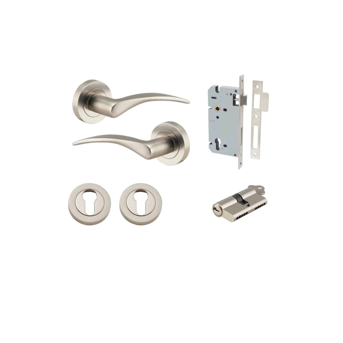 Oxford Lever - Round Rose - Entry Point - Iver - Satin Nickel - Door Levers