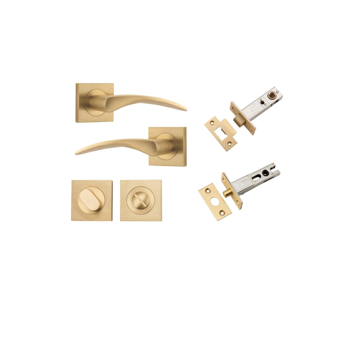 Oxford Lever - Square Rose - Entry Point - Iver - Brushed Brass - Door Levers