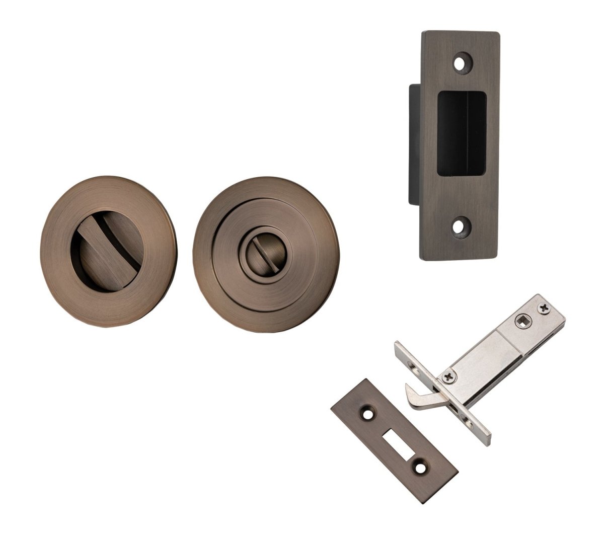 Round Sliding Flush Door Privacy Kit - Entry Point - Iver - Signature Brass - Sliding Door Pulls