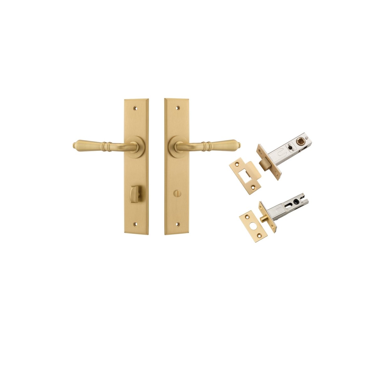 Sarlat Lever - Chamfered Backplate - Entry Point - Iver - Brushed Brass - Door Levers