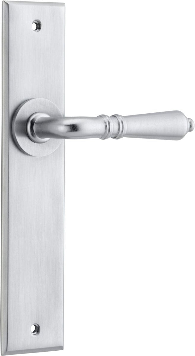 Sarlat Lever - Chamfered Backplate - Entry Point - Iver - Brushed Chrome - Door Levers