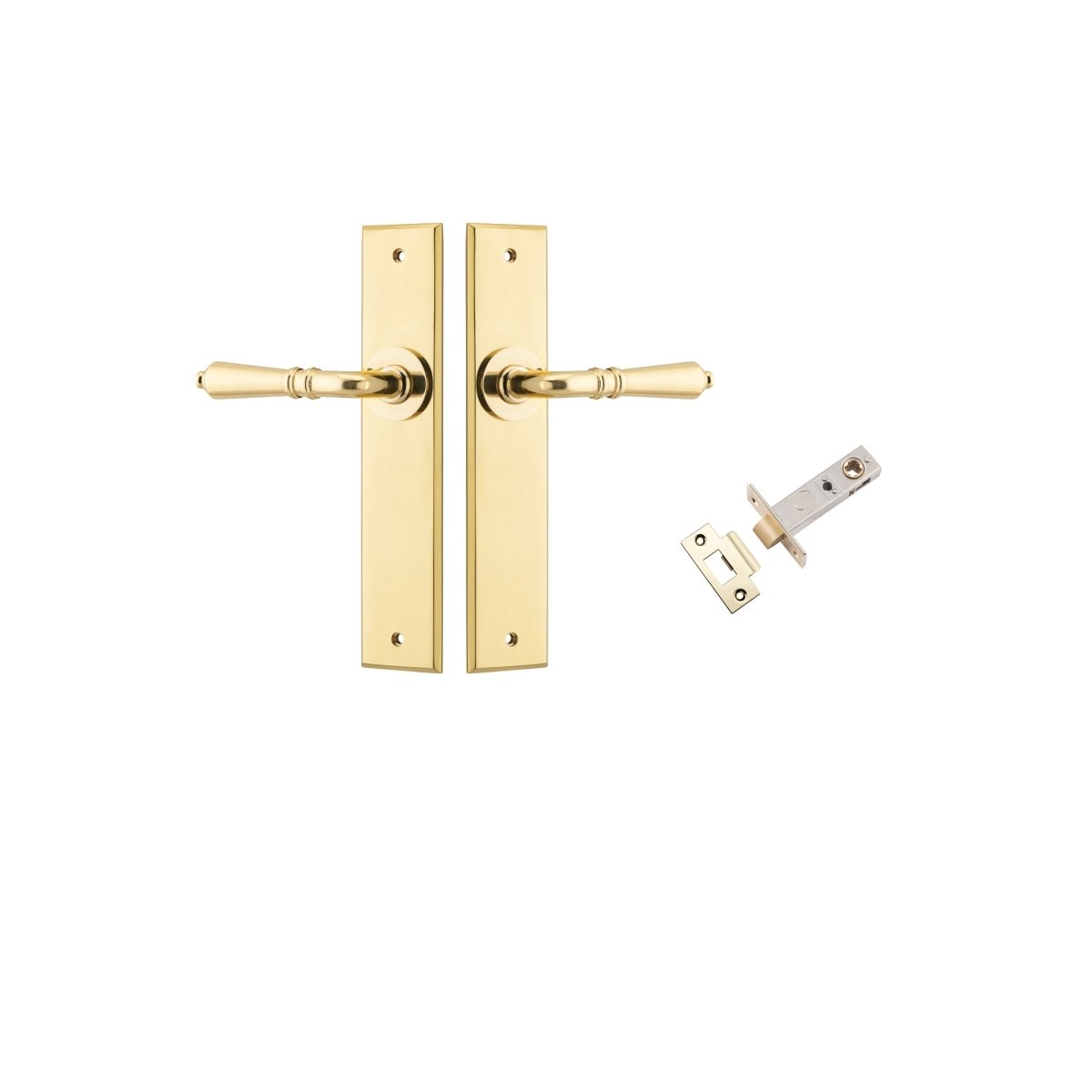 Sarlat Lever - Chamfered Backplate - Entry Point - Iver - Polished Brass - Door Levers