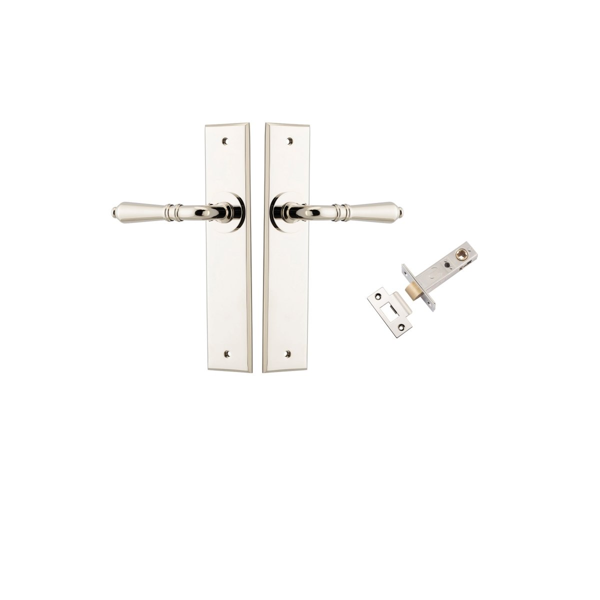 Sarlat Lever - Chamfered Backplate - Entry Point - Iver - Polished Nickel - Door Levers