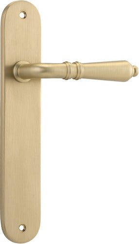 Sarlat Lever - Oval Backplate - Entry Point - Iver - Brushed Brass - Door Levers