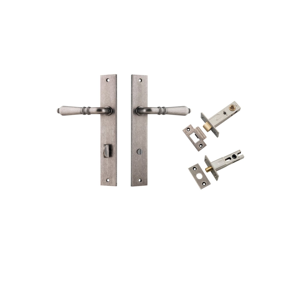 Sarlat Lever - Rectangular Backplate - Entry Point - Iver - Distressed Nickel - Door Levers