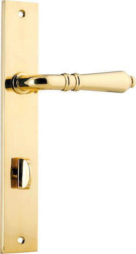 Sarlat Lever - Rectangular Backplate - Entry Point - Iver - Polished Brass - Door Levers