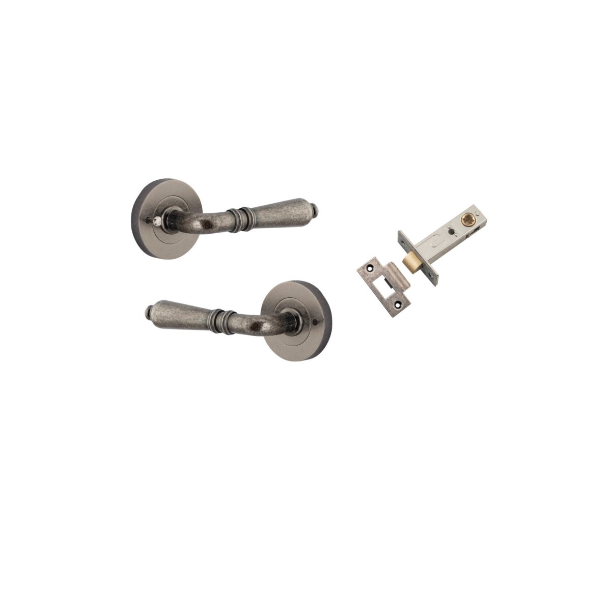 Sarlat Lever - Round Rose - Entry Point - Iver - Distressed Nickel - Door Levers