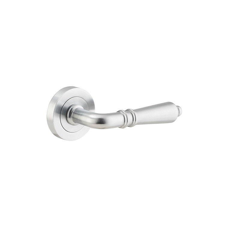 Sarlat Lever - Round Rose - Entry Point - Iver - Brushed Chrome - Door Levers