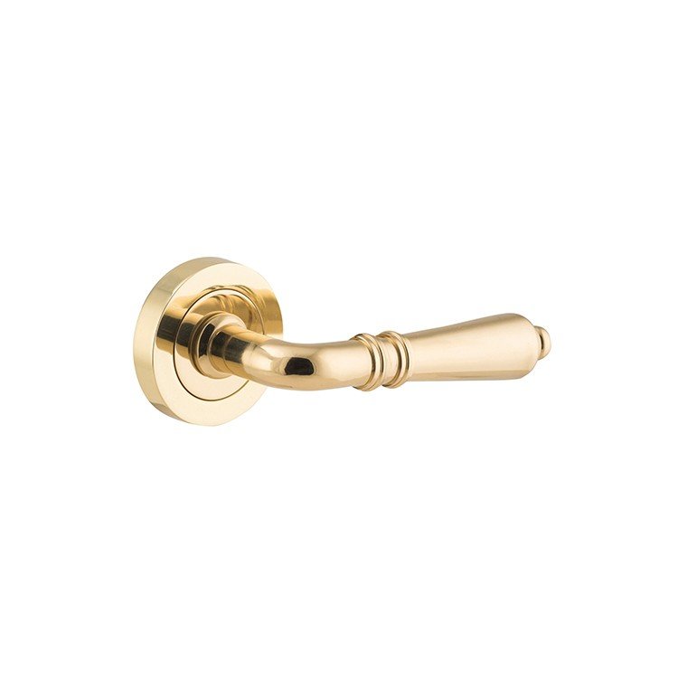 Sarlat Lever - Round Rose - Entry Point - Iver - Polished Brass - Door Levers