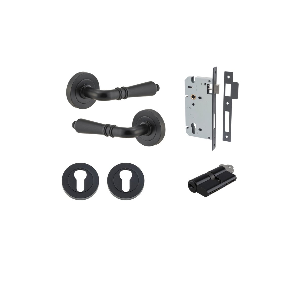 Sarlat Lever - Round Rose - Entry Point - Iver - Matt Black - Door Levers