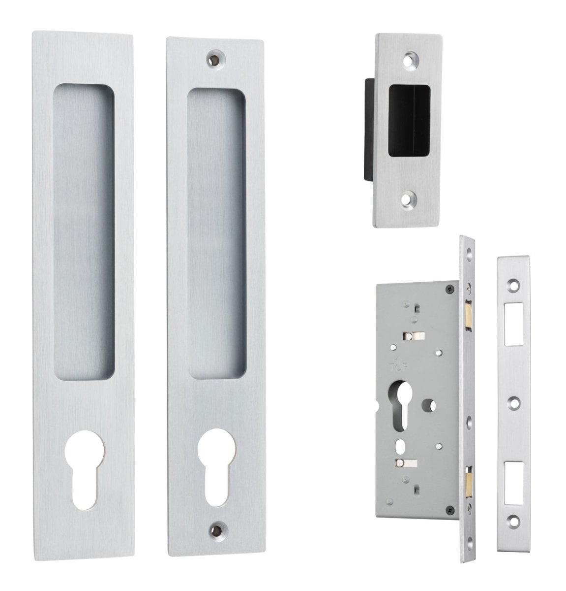 Sliding Door Flush Pull Locking - Rectangular - Entry Point - Iver - Brushed Chrome - Sliding Door Pulls