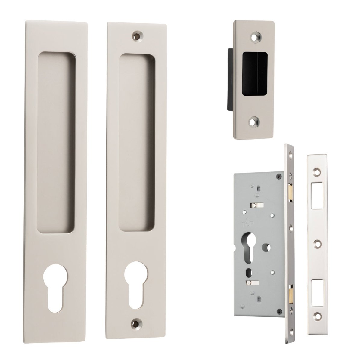 Sliding Door Flush Pull Locking - Rectangular - Entry Point - Iver - Satin Nickel - Sliding Door Pulls