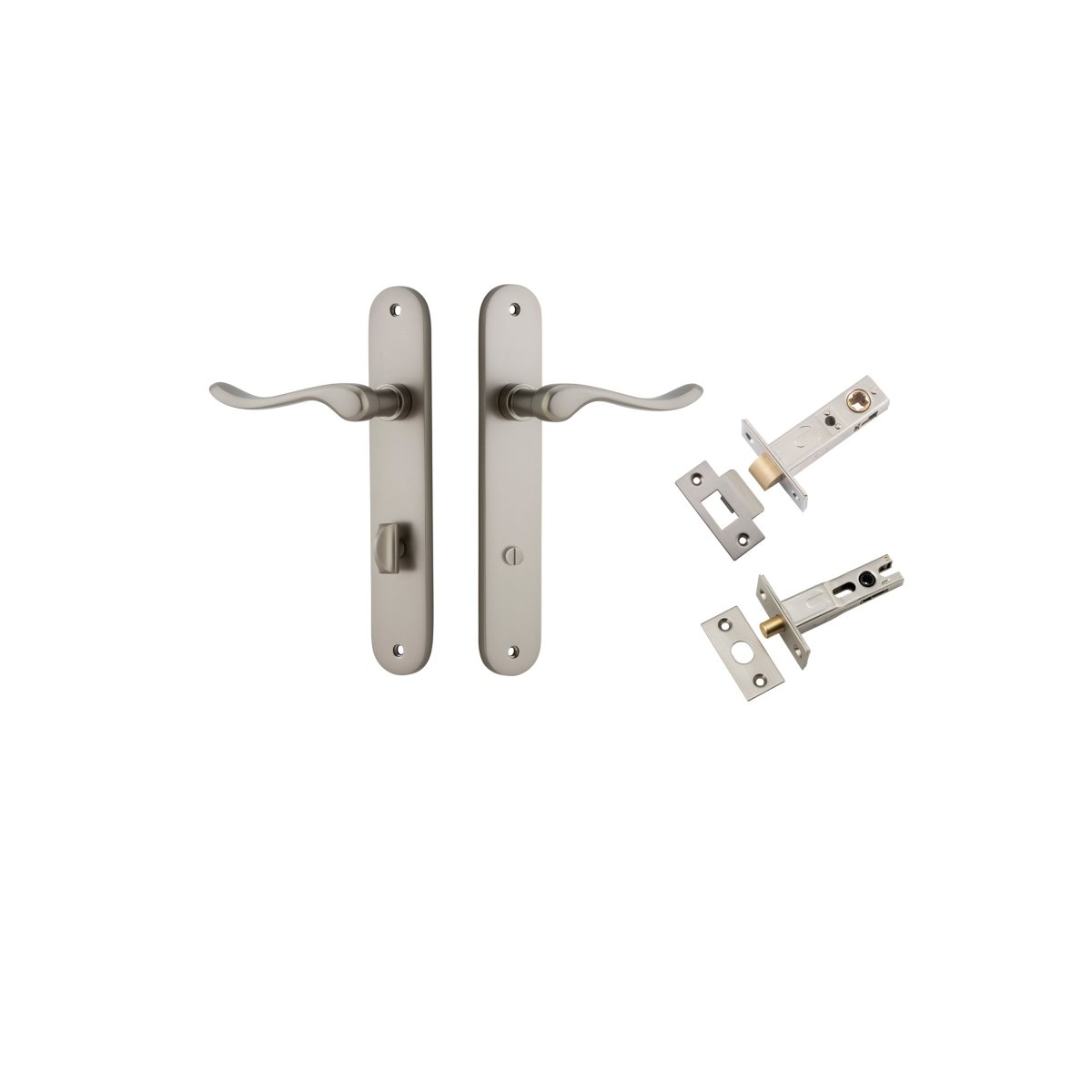 Stirling Lever - Oval Backplate - Entry Point - Iver - Satin Nickel - Door Levers