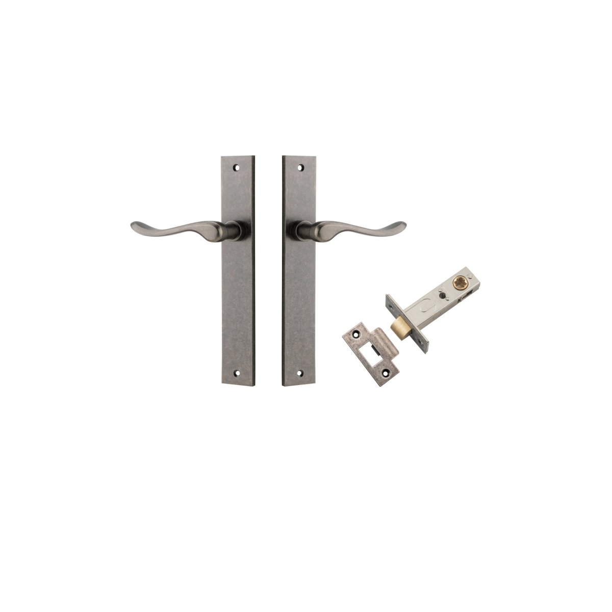 Stirling Lever - Rectangular Backplate - Entry Point - Iver - Distressed Nickel - Door Levers