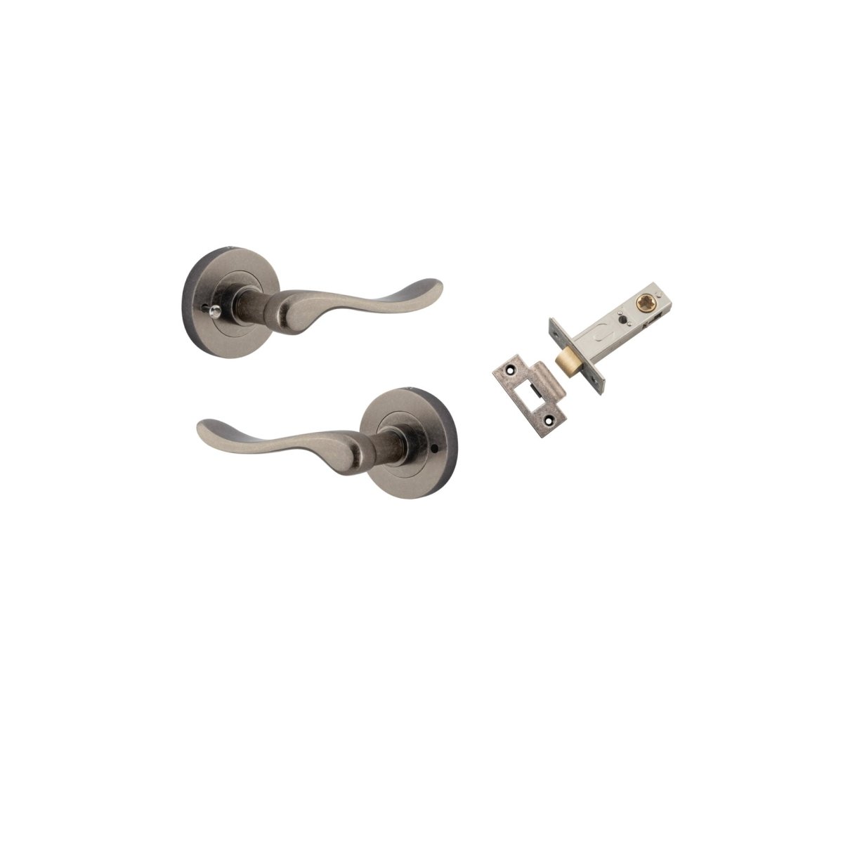 Stirling Lever - Round Rose - Entry Point - Iver - Distressed Nickel - Door Levers