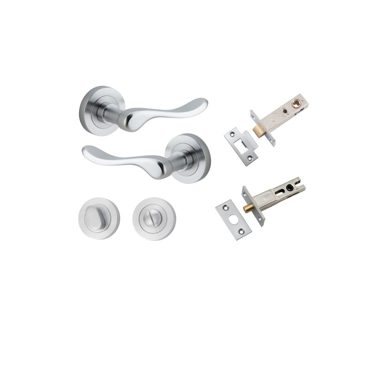 Stirling Lever - Round Rose - Entry Point - Iver - Brushed Chrome - Door Levers