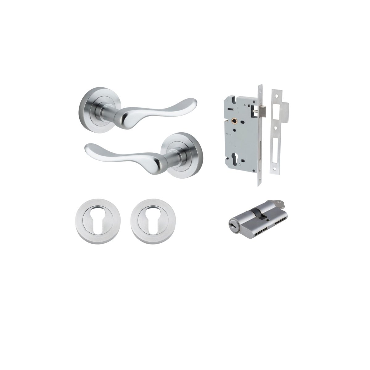 Stirling Lever - Round Rose - Entry Point - Iver - Brushed Chrome - Door Levers