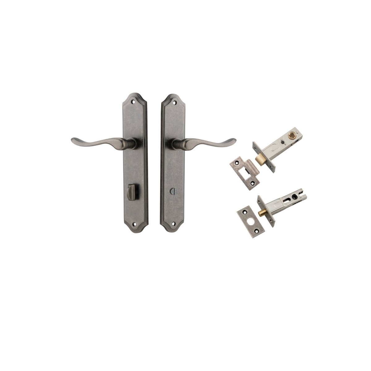 Stirling Lever - Shouldered Backplate - Entry Point - Iver - Distressed Nickel - Door Levers