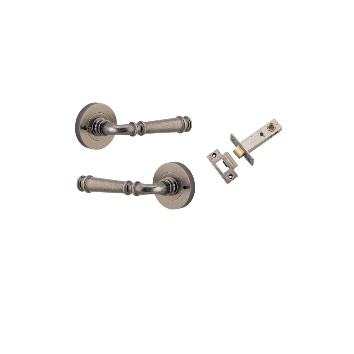 Verona Lever - Round Rose - Entry Point - Iver - Distressed Nickel - Door Levers