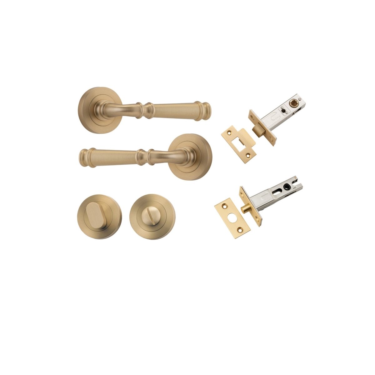 Verona Lever - Round Rose - Entry Point - Iver - Brushed Brass - Door Levers