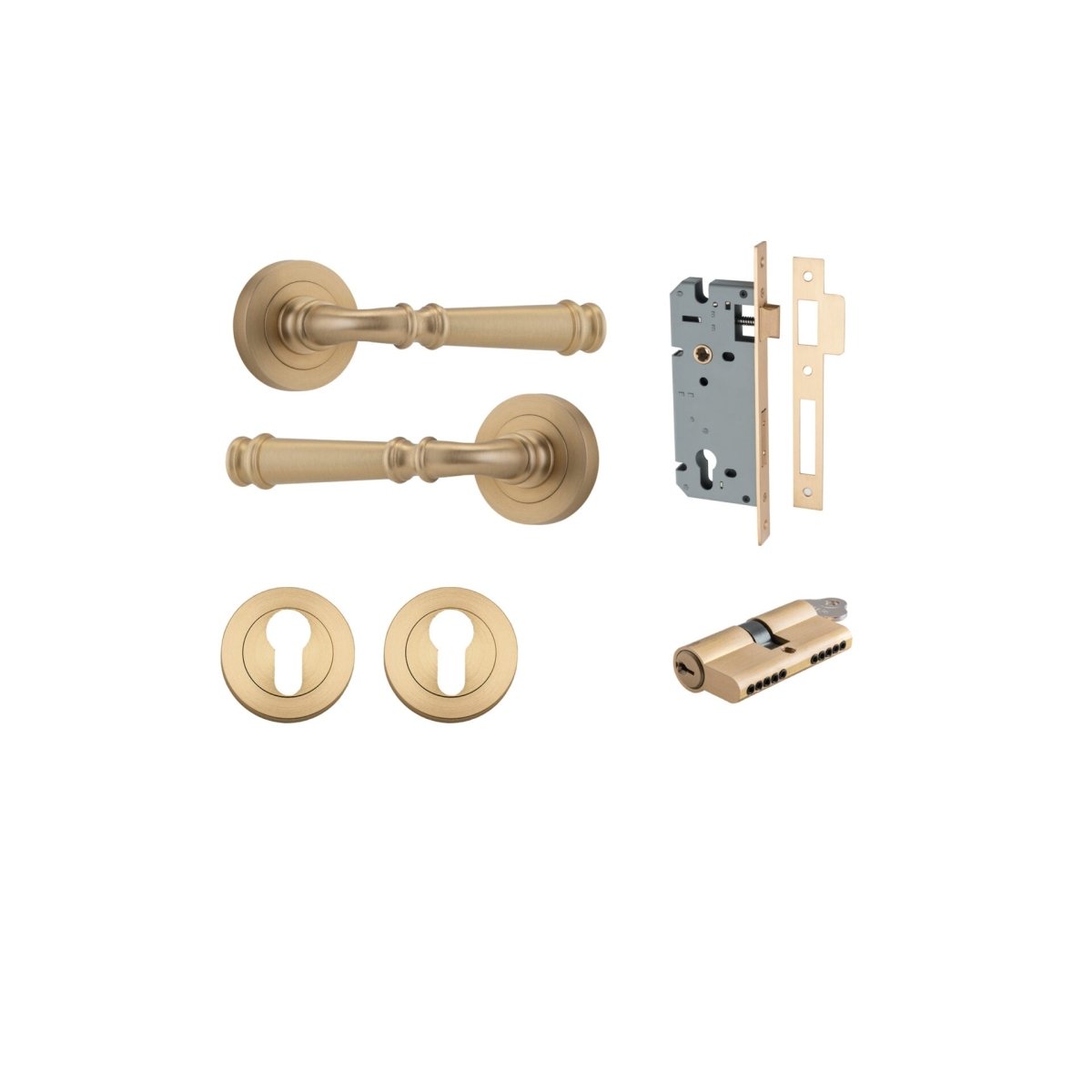 Verona Lever - Round Rose - Entry Point - Iver - Brushed Brass - Door Levers