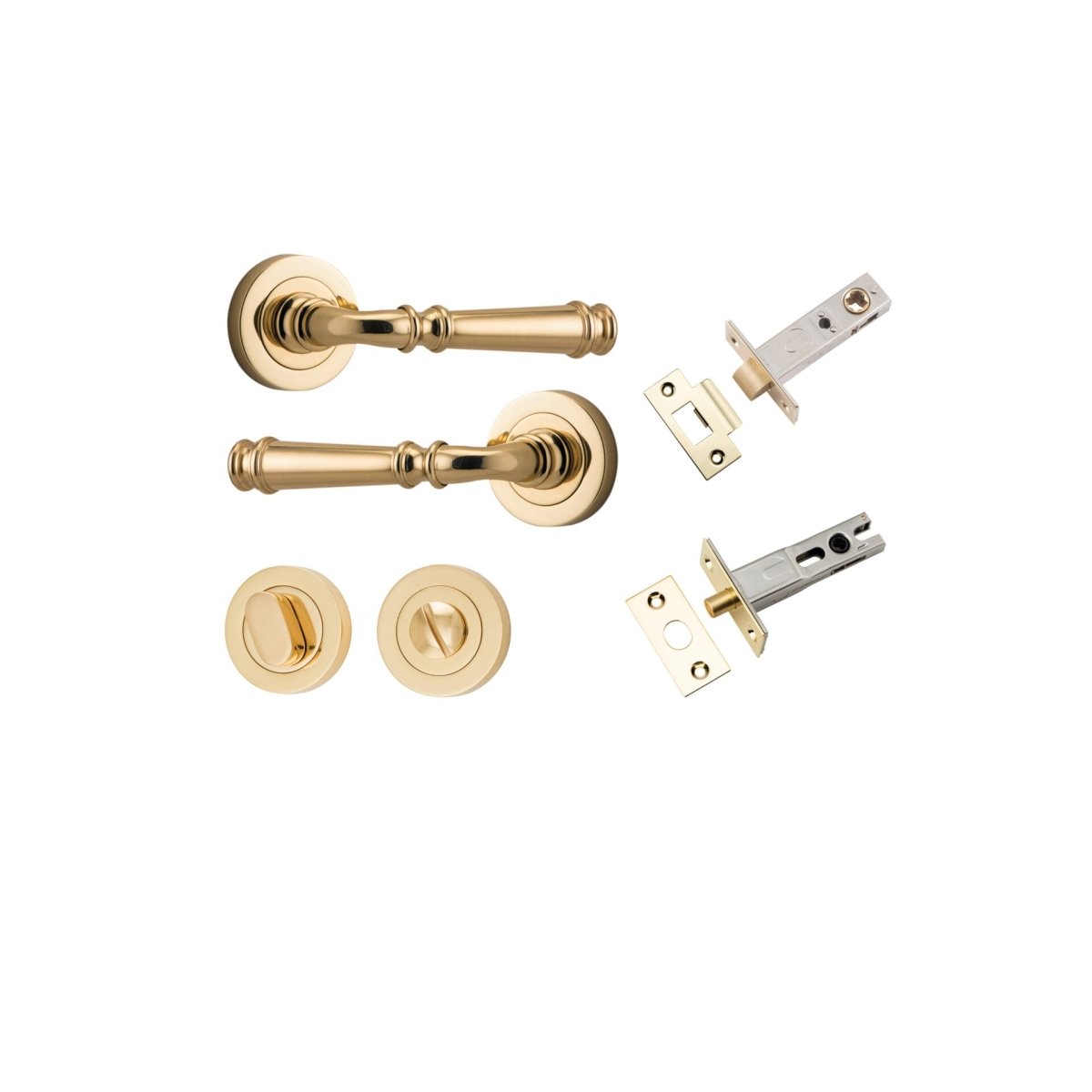 Verona Lever - Round Rose - Entry Point - Iver - Polished Brass - Door Levers