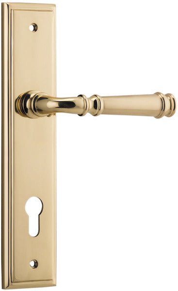 Verona Lever - Stepped Backplate - Entry Point - Iver - Polished Brass - Door Levers